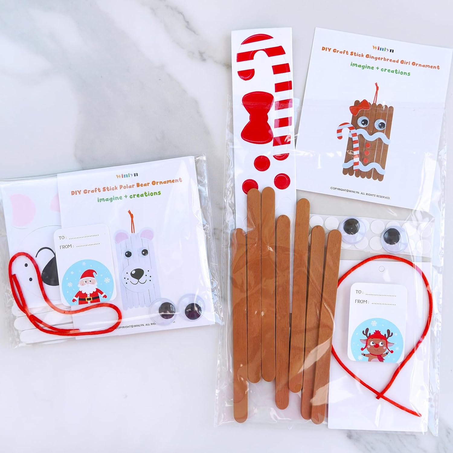 Winlyn 32 Sets Christmas Craft Kits Winter Crafts DIY Popsicle Stick