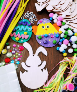 36 Sets Wooden Easter Ornaments Craft Kit Assorted Paintable Unfinished Wood Easter Egg Bunny Chick Tulip Cutouts Hang Tags with Pipe Cleaners Pom Poms Googly Eye for Kids Classroom Spring Party Décor - Image 6