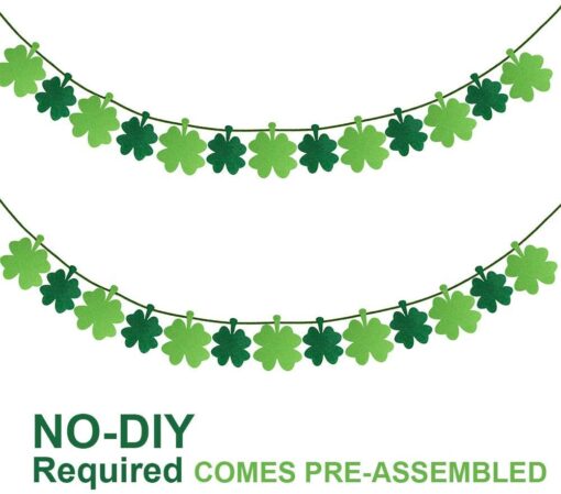 11.2' Long Felt Shamrock Party Garland Green Four Leaf Clover Banner Garland Backdrop Strings for St. Patrick's Day Background Decorations
