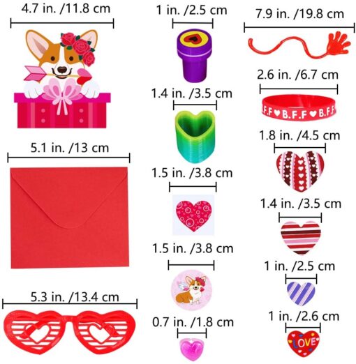 462 Pack Valentine's Day Party Favors Supplies Gift Exchage Cards Heart Glasses Bracelets Heart Stickers Stamper Sticky Hands Tattoo Bulk for Kids School Classroom Rewards Prizes Birthday Goodie Bags - Image 4