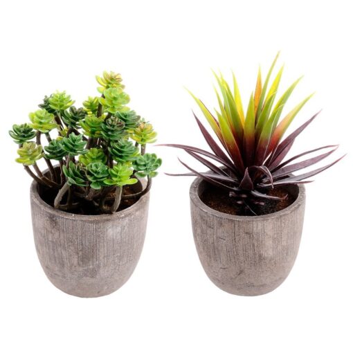 Set of 2 Big 7" Assorted Decorative Artificial Succulent Cactus Plants Fake Cacti with Gray Pots