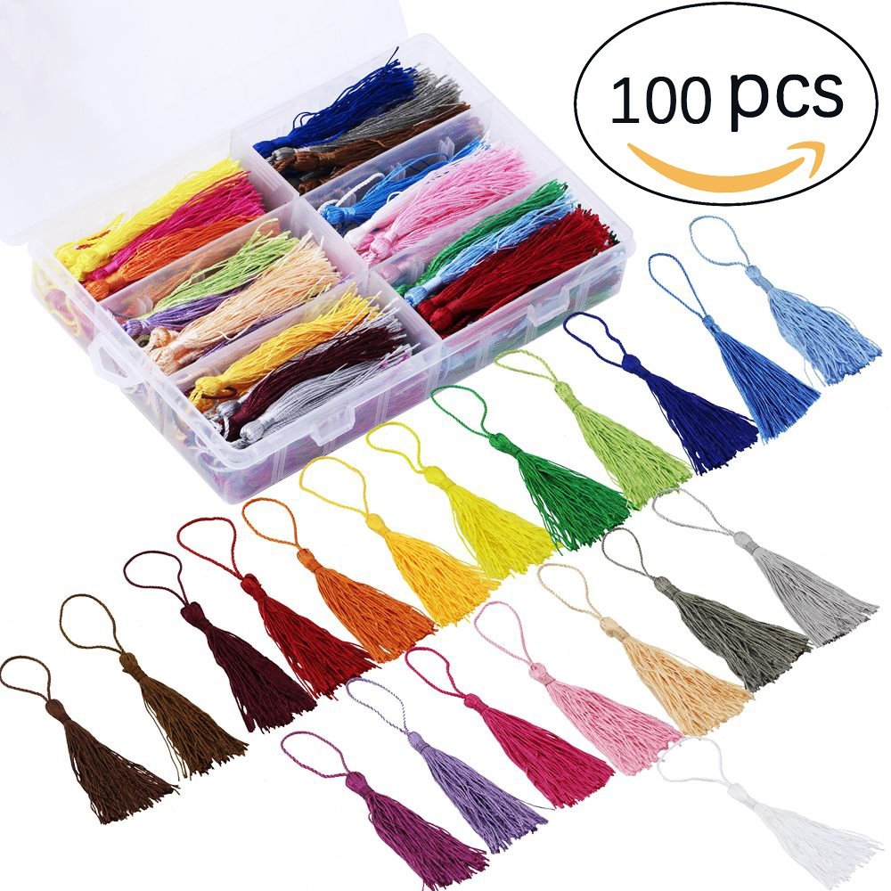 CREATRILL 100 Pcs 13cm/5 Inch Silky Handmade Soft Craft Mini Tassels with  Loops for Jewelry Making, DIY Projects, Bookmarks, 20 Colors, 5 Pcs of Each