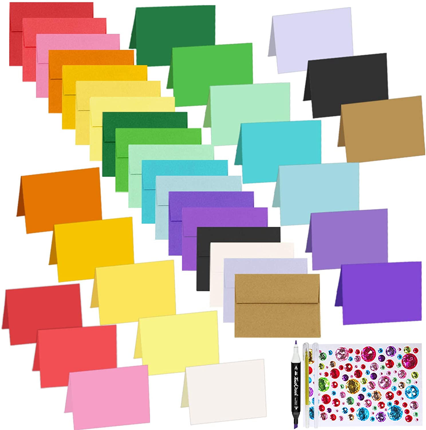 108 Sets Bulk 18 Rainbow Colors A2 Blank Note Cards Folded Cards Cardstock with A2 Invitation ...