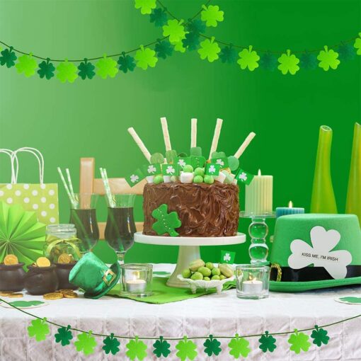 11.2' Long Felt Shamrock Party Garland Green Four Leaf Clover Banner Garland Backdrop Strings for St. Patrick's Day Background Decorations - Image 3