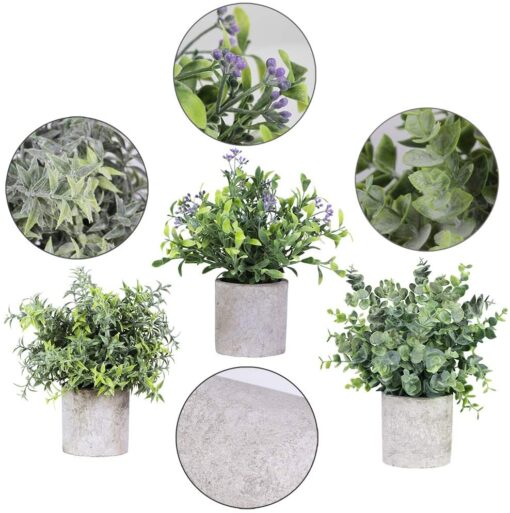 3 Pack Assorted Greenery in Pots Artificial Eucalyptus Rosemary Seeded Boxwood Small Potted Plants Decorative Mini Houseplants for Office Apartment Wedding Centerpiece Tabletop Farmhouse Decorations - Image 3