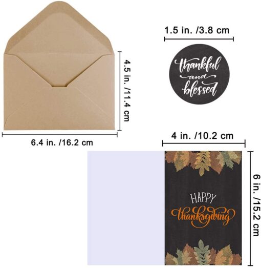 120 Sets Bulk Thanksgiving Cards with Envelopes Stickers Assortment 6 Designs Blank Vintage Fall Leaves Turkey Chalkboard Greeting Cards Blank Holiday Harvest Cards Give Thanks Cards 4x6 - Image 3