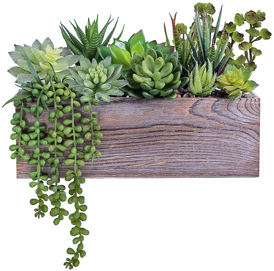 Supla Rustic Wood Pre-Potted Fake Succulent Planter Artificial Pre-Made ...