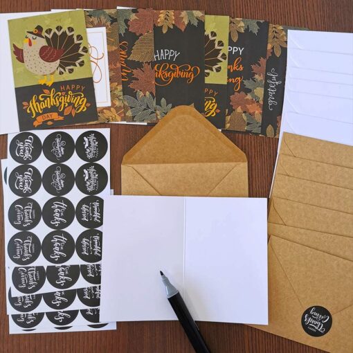 120 Sets Bulk Thanksgiving Cards with Envelopes Stickers Assortment 6 Designs Blank Vintage Fall Leaves Turkey Chalkboard Greeting Cards Blank Holiday Harvest Cards Give Thanks Cards 4x6 - Image 5