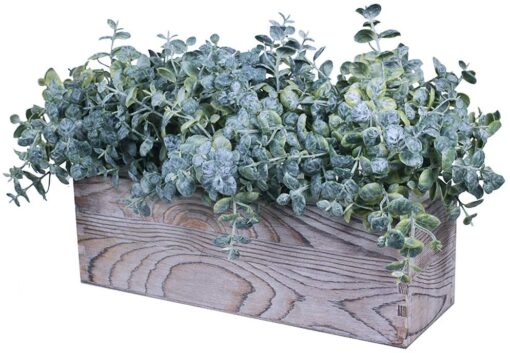 Potted Artificial Eucalyptus Plant Faux Eucalyptus Plants Dusty Green in Rustic Rectangular Wood Planter Box Greenery Arrangement for Wedding Centerpiece Room Table Kitchen Windowsill Décor