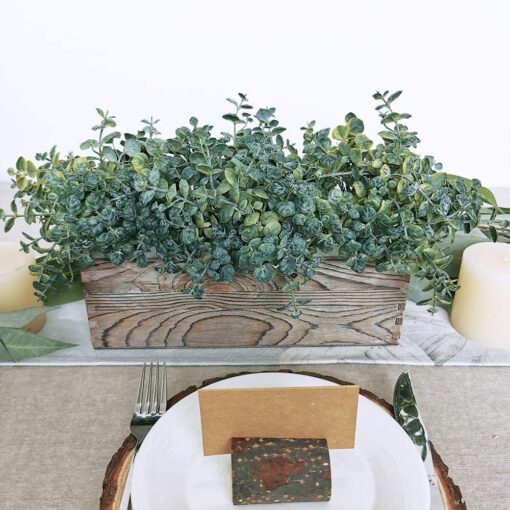 Potted Artificial Eucalyptus Plant Faux Eucalyptus Plants Dusty Green in Rustic Rectangular Wood Planter Box Greenery Arrangement for Wedding Centerpiece Room Table Kitchen Windowsill Décor - Image 8