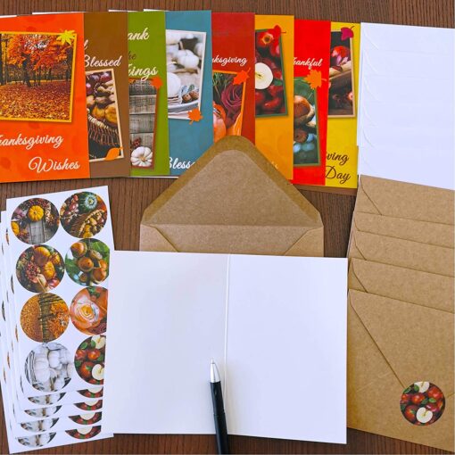 120 Sets Bulk Blank Thanksgiving Cards with Envelopes Stickers Assortment 8 Design of Fall Pumpkin Leaf Photos Thank You Greeting Cards Note Cards for Fall Wedding Shower Thanksgiving Harvest Party - Image 2