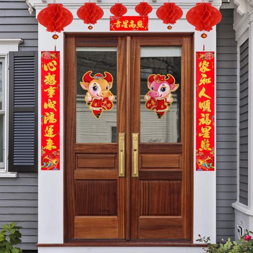 50 Set Chinese New Year Decorations Chinese Couplets Poem Scrolls Spring Chunlian Duilian FU Sticker Red Hong Bao Lanterns Chinese Character Paper Cutting Fu Ornament for Lunar Year of The Ox 2021 - Image 2