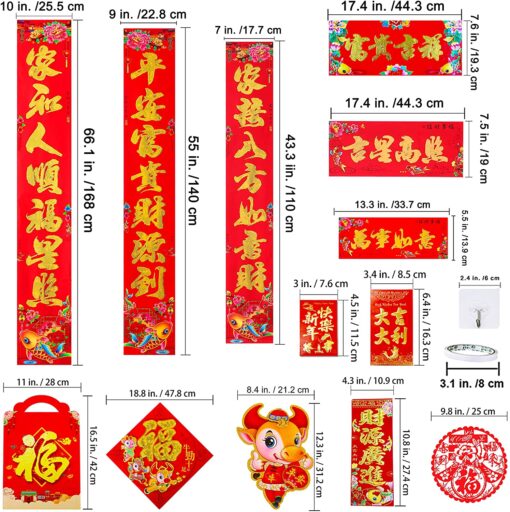 50 Set Chinese New Year Decorations Chinese Couplets Poem Scrolls Spring Chunlian Duilian FU Sticker Red Hong Bao Lanterns Chinese Character Paper Cutting Fu Ornament for Lunar Year of The Ox 2021 - Image 7