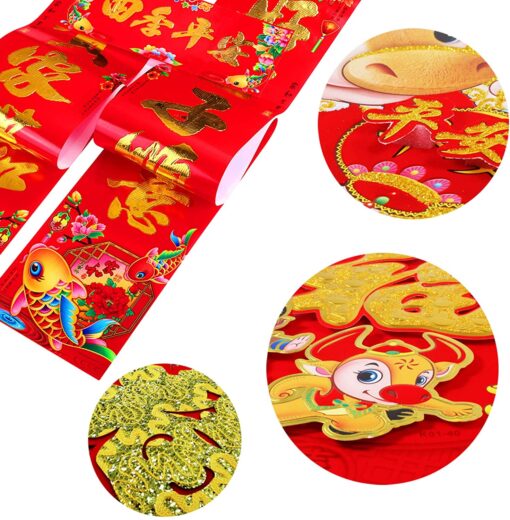 50 Set Chinese New Year Decorations Chinese Couplets Poem Scrolls Spring Chunlian Duilian FU Sticker Red Hong Bao Lanterns Chinese Character Paper Cutting Fu Ornament for Lunar Year of The Ox 2021 - Image 8