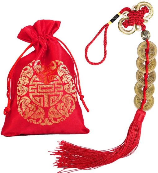 16 Pcs Chinese Five Coins Feng Shui Tassel Hanging Fortune Coin with Red Chinese Knot Tassel Good Luck Charm Lucky Charm and fu Bags for Wealth Health Success Chinese New Year Decoration - Image 2