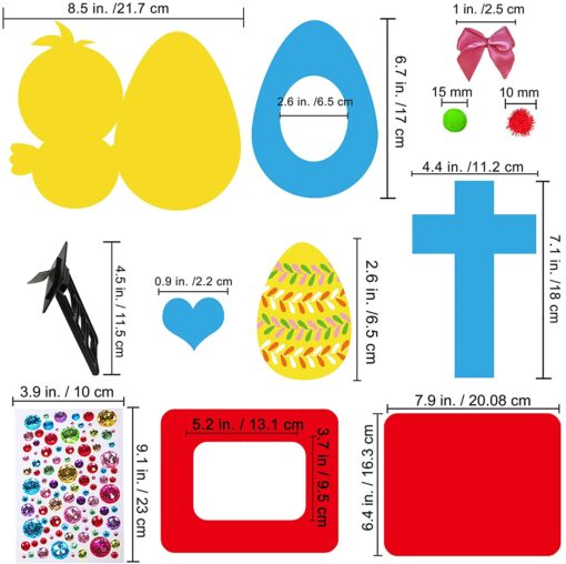 12 Sets Easter Picture Photo Frames Decoration DIY Easter Foam Picture Photo Frames Craft Kit Foam Easter Bunny Egg Chick Cross Self-Adhesive Stickers Pom-poms for Kids Classroom Activity Party Favors - Image 2
