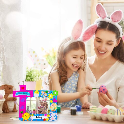 12 Sets Easter Picture Photo Frames Decoration DIY Easter Foam Picture Photo Frames Craft Kit Foam Easter Bunny Egg Chick Cross Self-Adhesive Stickers Pom-poms for Kids Classroom Activity Party Favors - Image 3
