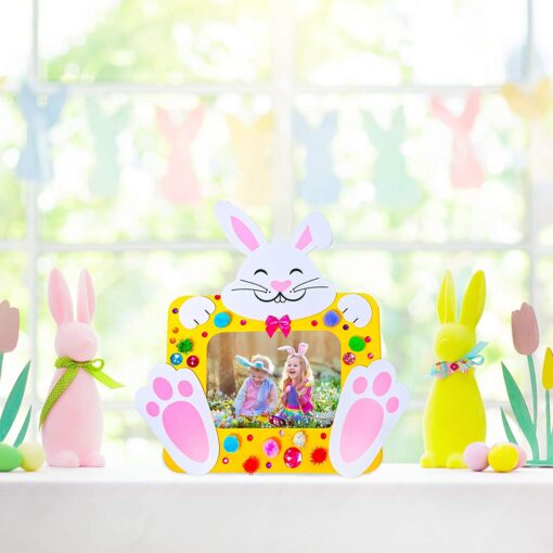 12 Sets Easter Picture Photo Frames Decoration DIY Easter Foam Picture Photo Frames Craft Kit Foam Easter Bunny Egg Chick Cross Self-Adhesive Stickers Pom-poms for Kids Classroom Activity Party Favors - Image 5