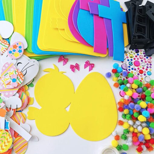 12 Sets Easter Picture Photo Frames Decoration DIY Easter Foam Picture Photo Frames Craft Kit Foam Easter Bunny Egg Chick Cross Self-Adhesive Stickers Pom-poms for Kids Classroom Activity Party Favors - Image 6