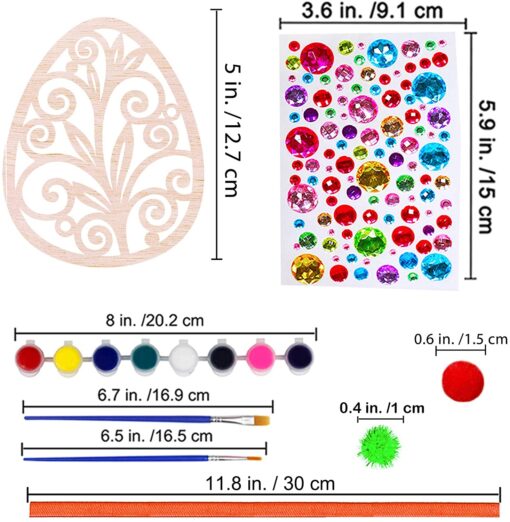 32 Sets Easter Egg Ornaments Decoration DIY Carved Wooden Egg Ornaments Craft Kit Assorted Unfinished Paintable Wood Egg Cutouts Glitter Pom-poms for Kids Classroom Activity Easter Day Decoration - Image 9