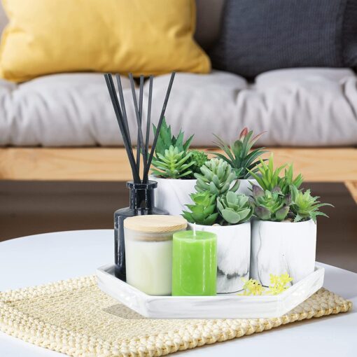 4 Pcs Assorted Small Potted Succulents Plants Arrangement Artificial Echeveria Aloe Succulents in Gray & White Marble Ceramic Pots for Party Favor Gift Tabletop Windowsill Home Indoor Greenery Decor - Image 5