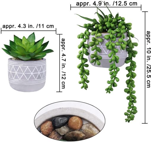 6 Pcs Assorted Small Potted Succulents Plants Artificial Succulents Aloe in Gray Concrete Ceramic Pots Geometric Planters for Party Favor Gift Home Windowsill Table Shelf Indoor Outdoor Greenery Decor - Image 6