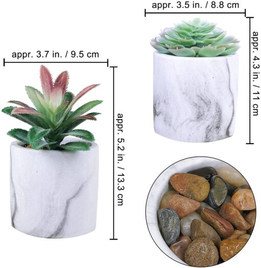 4 Pcs Assorted Small Artificial Potted Succulent Plants Faux Succulent Aloe Sedum in Grey & White Marble Ceramic Pots for Party Favor Gift Modern Table Windowsill Shelf Indoor Outdoor Greenery Decor - Image 6