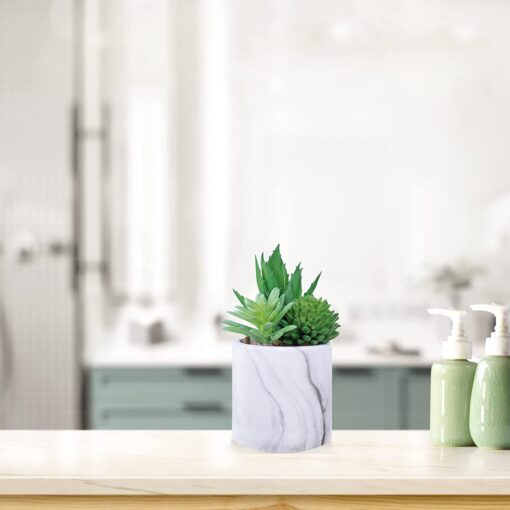 4 Pcs Assorted Small Potted Succulents Plants Arrangement Artificial Echeveria Aloe Succulents in Gray & White Marble Ceramic Pots for Party Favor Gift Tabletop Windowsill Home Indoor Greenery Decor - Image 7