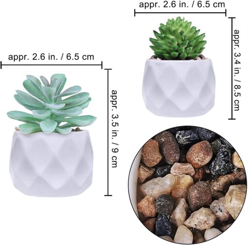 Set of 6 Assorted Small Potted Succulent Plants Fake Agave Sedum Echeveria in White Ceramic Pots Geometric Planters for Gift Home Office Desk Shelf Table Modern Indoor Outdoor Greenery Decoration - Image 7