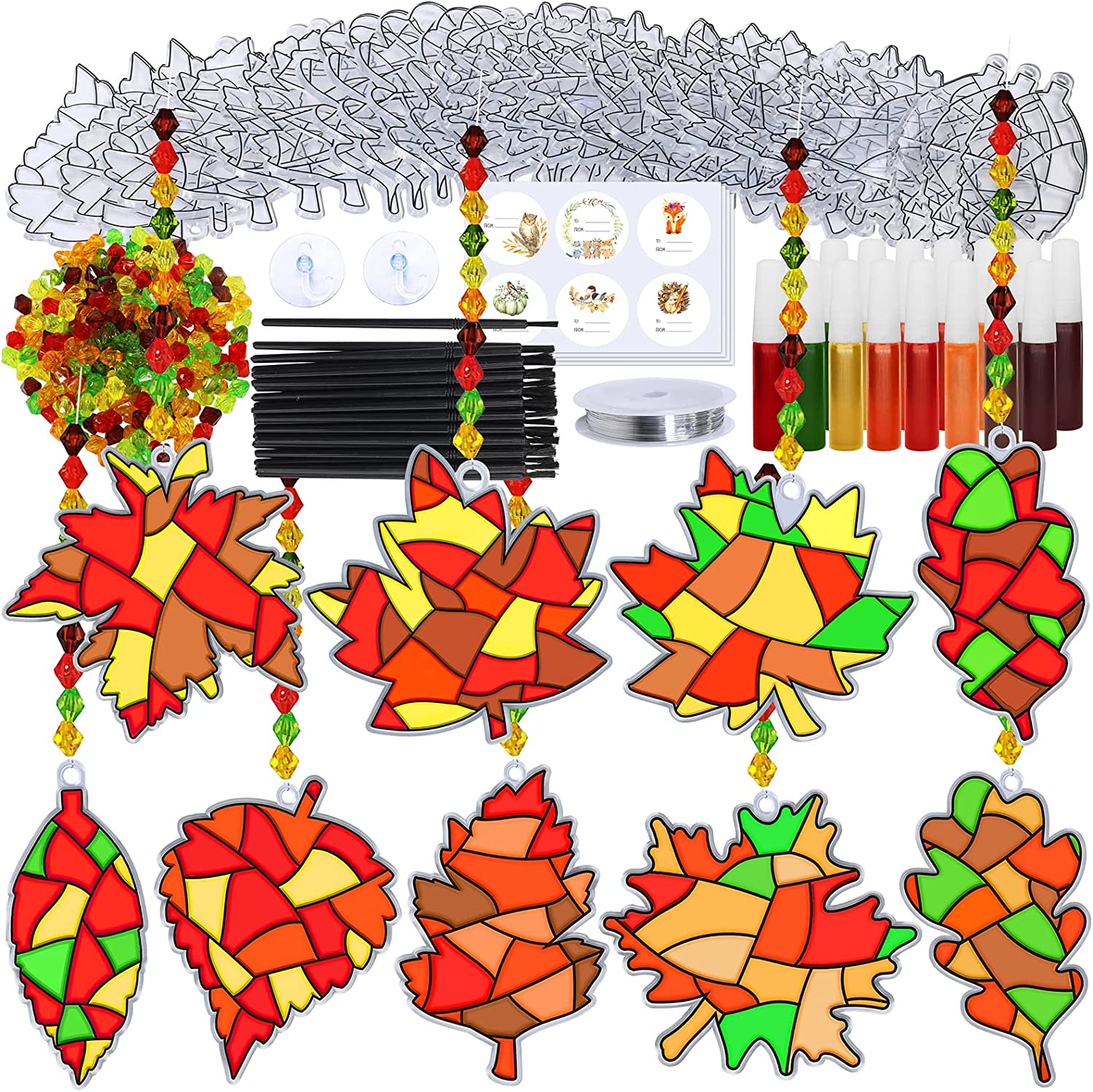 Winlyn 27 Sets Fall Leaf Suncatchers Ornaments Decorations DIY Window ...