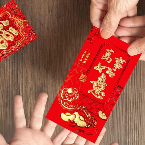 Winlyn 120 Pcs 6 Designs Asian Red Envelopes Chinese Hong Bao Lucky Money Envelopes Lai See Red Packets Cash Envelopes Red Pockets for Chinese Lunar New Year Wedding Birthday Year of the Rabbit 2023 - Image 3