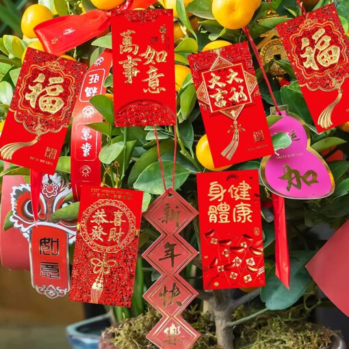 Winlyn 120 Pcs 6 Designs Asian Red Envelopes Chinese Hong Bao Lucky Money Envelopes Lai See Red Packets Cash Envelopes Red Pockets for Chinese Lunar New Year Wedding Birthday Year of the Rabbit 2023 - Image 7