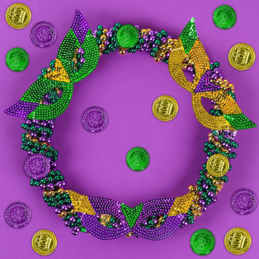 Winlyn 128 Pcs Mardi Gras Accessories Set Bulk Party Favors Supplies Mardi Gras Beads Necklaces Coins Head Boppers Bracelets Tattoos Purple Green Gold for Mardi Gras Masquerade Parade Décor - Image 9