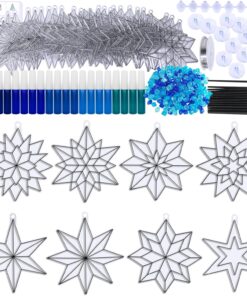 Alternative view of Winlyn 24 Sets Christmas Snowflake Suncatchers Ornaments Decorations DIY Window Paint Art Suncatchers Winter Crafts Painting Kits for Kids Classroom Activities Art Project Party Favors