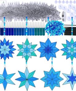 Winlyn 24 Sets Christmas Snowflake Suncatchers Ornaments Decorations DIY Window Paint Art Suncatchers Winter Crafts Painting Kits for Kids Classroom Activities Art Project Party Favors