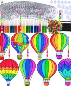 Winlyn 24 Sets Hot Air Balloon Suncatchers Decorations DIY Window Paint Art Craft Kits Rainbow Hot Air Balloon Painting Kit for Kids Classroom Activities Birthday Summer Camping Party Art Project