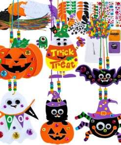 Winlyn 24 Sets Halloween Craft Kits DIY Art Sets Spider Bat Ghost Pumpkin Foam Stickers for Kids Fall Home Classroom Activities Trick-or-Treat Party Favors