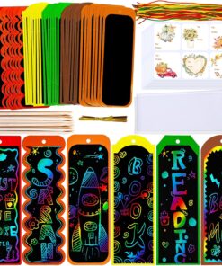 Winlyn 48 Sets 6 Styles Fall Magic Color Scratch DIY Bookmarks Craft Kits Rainbow Scratch Paper with Scratching Tools Ribbons Art Sets for Kids Students Party Favors Classroom Activities