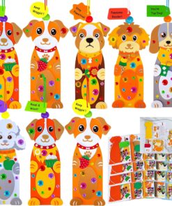 Winlyn 24 Sets Kids Crafts Kits DIY Dog Bookmark Ornaments Decorations Art Set Pet Arts Crafts Foam Stickers for Summer Camping Party Favors Reading Rewards Art Project Classroom Birthday Activities
