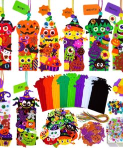 Winlyn 24 Sets Halloween Craft Kits Fall Crafts DIY Monster Spider Jack-O-Lantern Bookmark Ornaments Art Sets Foam Stickers Arts and Crafts for Kids Classroom Activities Party Favors Trick-or-Treaters