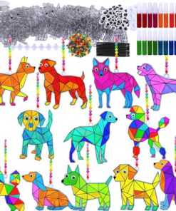 Winlyn 24 Sets Dog Suncatcher Decorations DIY Window Paint Art Craft Kits Rainbow Puppy Pet Sun Catcher Painting Kit for Kids Home Classroom School Activities Birthday Summer Camping Party Art Project