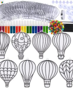 Alternative view of Winlyn 24 Sets Hot Air Balloon Suncatchers Decorations DIY Window Paint Art Craft Kits Rainbow Hot Air Balloon Painting Kit for Kids Classroom Activities Birthday Summer Camping Party Art Project
