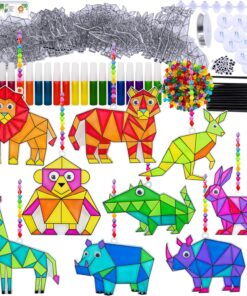 Winlyn 24 Sets Jungle Animal Suncatcher Decorations DIY Window Paint Art Craft Kits Safari Animal Sun Catchers Rainbow Painting Kit for Kids Classroom Activities Summer Camping VBS Party Art Project