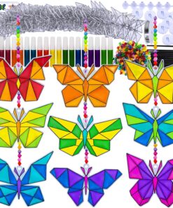 Winlyn 27 Sets Butterfly Suncatchers Ornaments Decorations DIY Window Paint Art Craft Kits Rainbow Sun Catchers Painting Kit for Kids Spring Summer Camping Classroom Party Activities Art Project