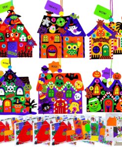 Winlyn 24 Sets Halloween Crafts Kits DIY Halloween House Ornaments Decorations Art Sets Monster Ghost Bat Foam Stickers Fall Arts and Crafts for Kids Classroom Activities Trick-or-Treat Party Favors