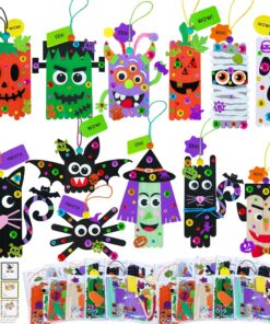 Winlyn 24 Sets Halloween Crafts Kits Fall Crafts DIY Craft Stick Halloween Ornaments Decorations Art Set Jack-O’-Lantern Ghost Foam Stickers Arts and Crafts for Kids Classroom Activities Party Favors