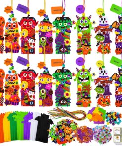Winlyn 24 Sets Halloween Craft Kits Fall Crafts DIY Candy Corn Bat Ghost Witches Bookmark Ornaments Art Sets Foam Stickers Arts and Crafts for Kids Classroom Activities Trick-or-Treaters Party Favors
