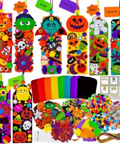 Winlyn 36 Sets Halloween Crafts Kits Fall Kids Crafts DIY Halloween Bookmarks Ornaments Art Sets Jack-O'-Lantern Monster Bats Foam Stickers Arts and Crafts for Kids Classroom Activities Party Favors