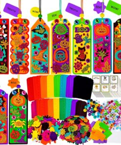 Winlyn 36 Sets Halloween Craft Kits Fall Crafts DIY Halloween Bookmarks Ornaments Decorations Art Sets Jack-O'-Lantern Ghost Foam Stickers Arts and Crafts for Kids Classroom Activities Party Favors