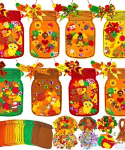 Winlyn 24 Sets Fall Craft Kits DIY Maple Leaf Pumpkin Mason Jar Ornaments Decorations Art Sets Autumn Foam Stickers Easy Thanksgiving Arts and Crafts for Kids Home Classroom Activities Party Favors